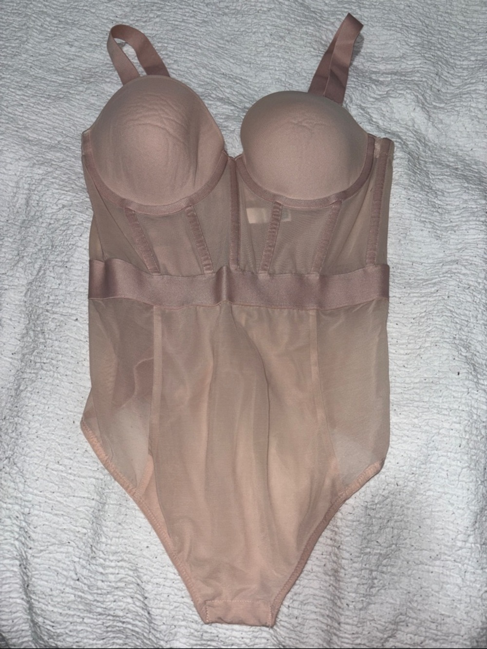 DKNY Women’s Nude Sheer Bodysuit with Underwire Cups